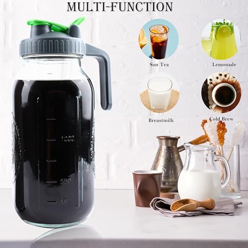 Cold Brew Coffee Maker 64 Oz Mason Jar Iced Tea Pitcher With Strainer 2 Set Half Gallon Glass Pitcher With Spout Lid 2 Quar Water Jug For Fridge Beverage
