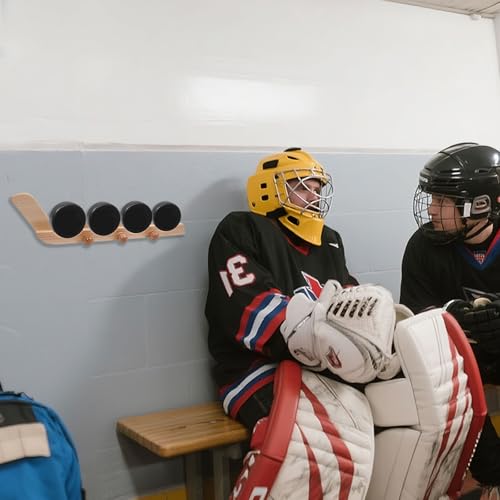 2 Pack Wooden Hockey Puck Display Cases Wooden Wall Mount Holder with Screws Hook Hockey Display Holder for Players Team Gifts Living Room Storage Decoration Accessories (2 Count)