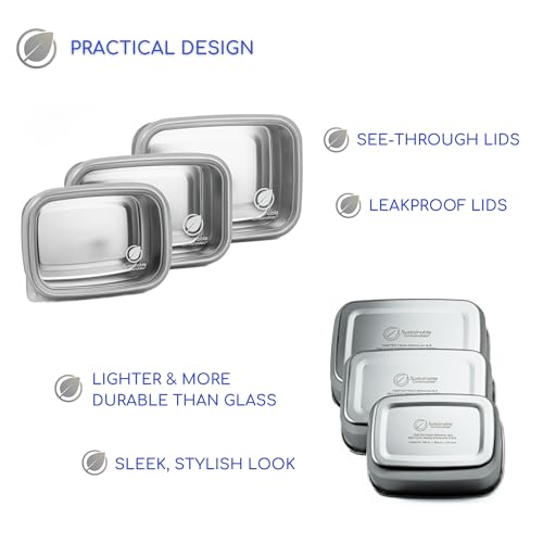 Stainless Steel Food Storage Containers with Clear Platinum Silicone Lids (3 Count)