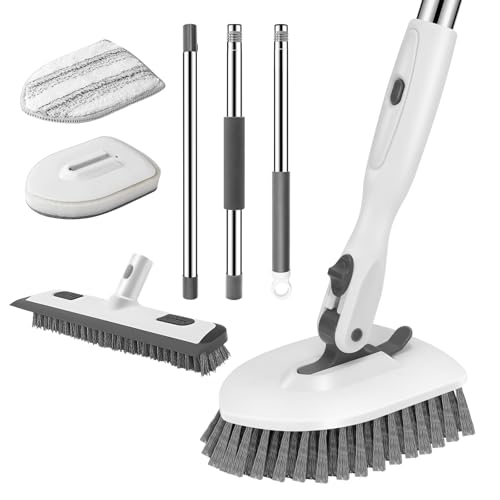 4-in-1 Tile Tub Floor Scrubber with Floor Scrub Brush, White Grey