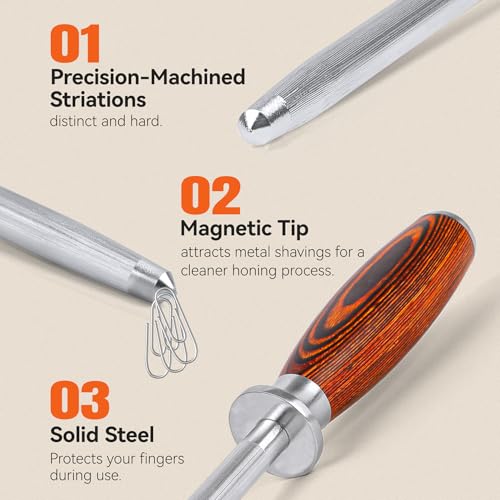 Honing Rod Sharpening Steel with Larger Diameter for Kitchen Knife Daily Honing Maintenance