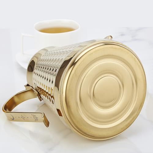 1.8L(60oz) Stainless Steel Hammer Patterned Teapot With Removeable Infuser,Loose leaf cover,Gold