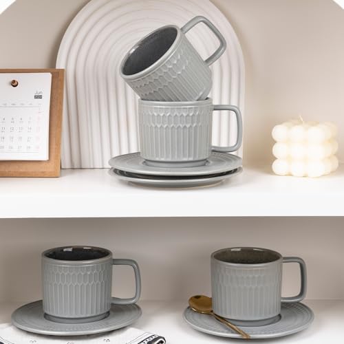 8oz Cappuccino Cups with Saucers Set of 4 (4 Count)