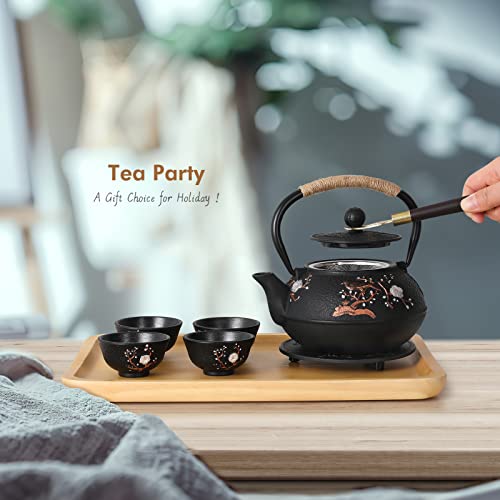 Japanese Style Cast Iron Teapot with Infuser Trivet Tetsubin Kettle