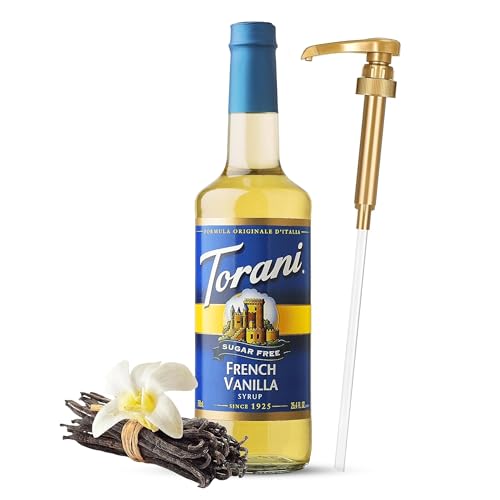 Syrup Pump Dispenser + Torani Sugar Free French Vanilla Syrup (25.4 Fl Oz)