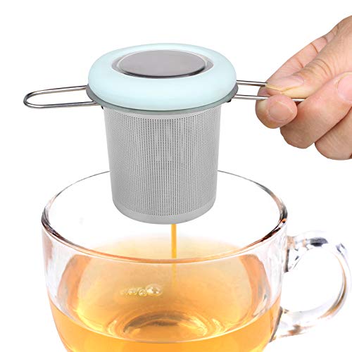 Tea Infuser Stainless Steel Tea Strainer Folding Handle Tea Filter Extra Fine Mesh Strainer Brewing Basket with Lid for Loose Leaf Tea