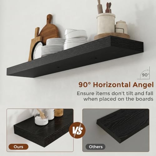 44 Inch Floating Shelves for Wall 8 Inch Deep Black Shelves Set of 2