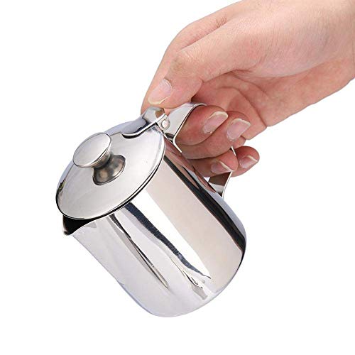 Stainless Steel Coffee Cup Mug Milk Frothing Pitcher Jug with Lid for Latte Coffee Art for Office Kitchen with handle