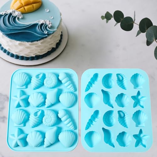 2 Pack Nordic Blue Seashell Silicone Molds for Chocolate Candy Baking Decorations (2 Count)