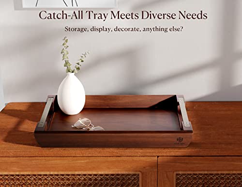 Acacia Wood Serving Tray with Metal Handle