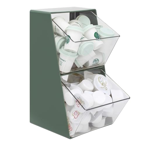 Coffee Pod Storage with 2 Large Capacity Basket K Cup Holder Countertop Organizer for Creamer Keuring Espresso Capsule Plastic Tea Bag Organizer Green