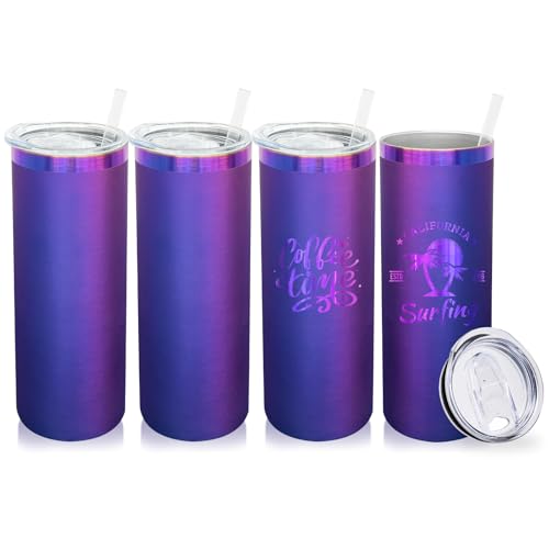 20 oz Skinny Tumblers Bulk with Lids and Straws Blue (4 Count)