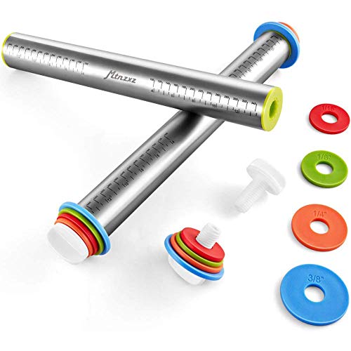 Rolling Pin and Silicone Pastry Mat Set with Adjustable Thickness Rings (2 Count)