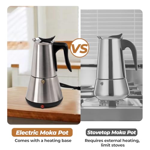 Electric Stainless Steel Moka Pot 6 Cup 300ml Mocha Pot