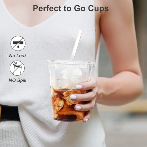 100 Pack 16 oz Clear Plastic Cups with Lids and Straws (100 Count)