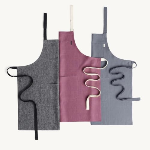100% Linen Kitchen Apron Grey