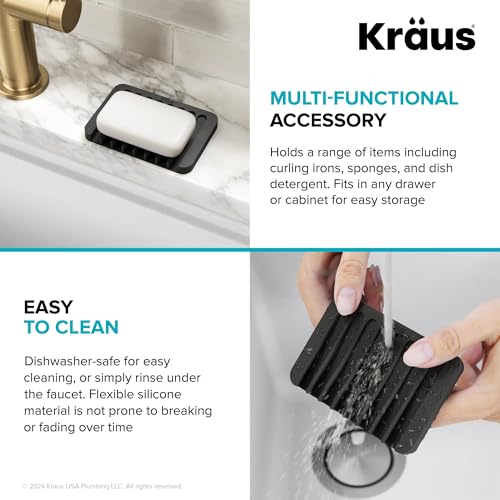 Self Draining Silicone Dish Drying Mat and Silicone Soap Dish Holder for Bathroom or Kitchen Counter in Dark Grey