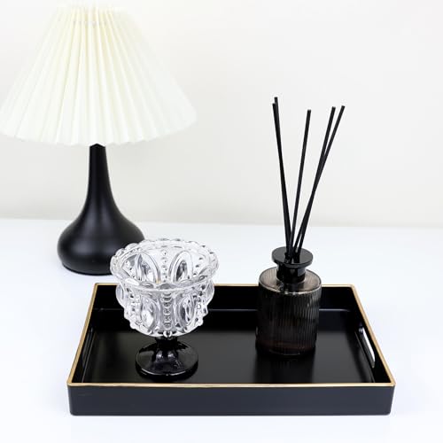 Black Bathroom Vanity Tray with Handles for Dresser Tops