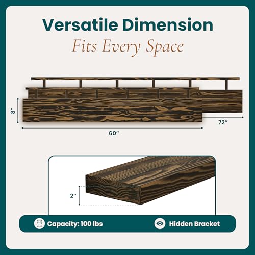 72'' Pine Wood Floating Shelf for Wall