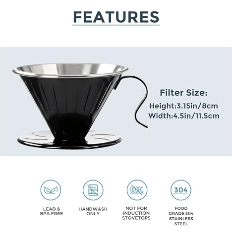 Stainless Steel V60 Coffee Dripper & 50 Paper Filters