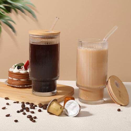 Glass Cups with Bamboo Lids and Straws (2 Count)