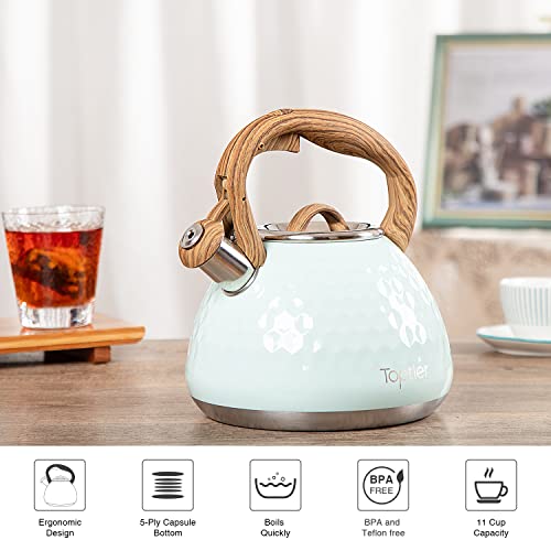 Tea Kettle Toptier Teapot Whistling Kettle with Wood Pattern Handle Loud Whistle