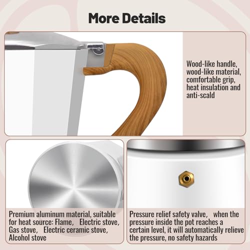 12 Cup Aluminum Moka Pot Classic Stovetop Espresso Coffee Maker 600ml 20oz Coffeemaker Percolator Mocha Express Preferred Cafe Makers for Italian and Cuban Café Brewing White