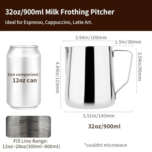 32oz Milk Frothing Pitcher Stainless Steel Espresso Steaming Jug