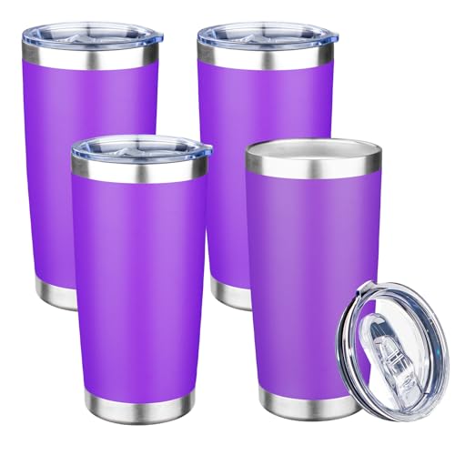 20oz Tumbler with Lid Double Wall Vacuum Insulated Travel Coffee Mug Stainless Steel Thermal Cup Powder Coated Sturdy Coffee Tumbler Bulk for Hot and Cold Beverage (4 Count)