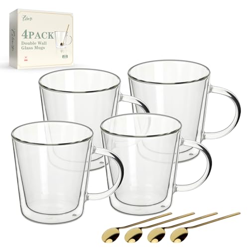 12oz Double Wall Glass Coffee Mugs (4 Count)