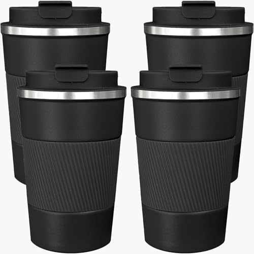 4 Pack Insulated Coffee Mug with Lid 12oz Travel Coffee Tumbler Stainless Steel Reusable Coffee Cups Thermal Coffee Mug for Hot and Iced Cold Drinks (4 Count)