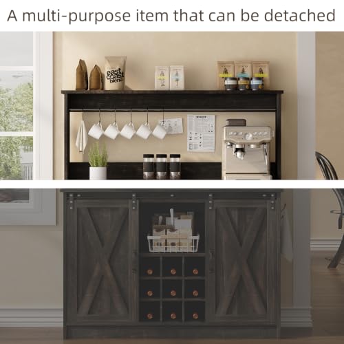 47" Coffee Bar Cabinet with Storage Hutch & Wine Rack