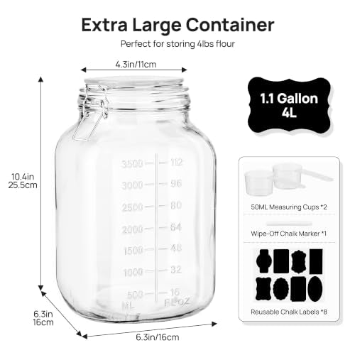 1.1 Gallon Glass Storage Jars with Airtight Clamp Lids (2 Count)