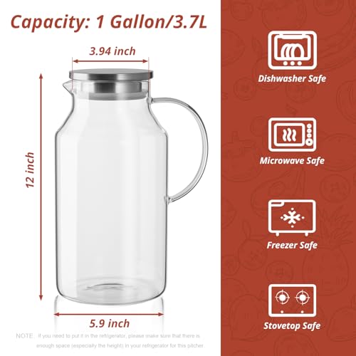 1 Gallon Glass Pitcher with Lid and Handle