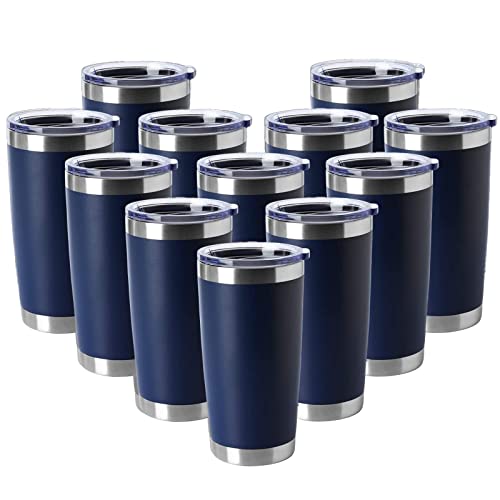 20oz Tumblers Stainless Steel Mugs with Lid Double Wall Vacuum Insulated Coffee Cups for Cold & Hot Drinks (12 Count)