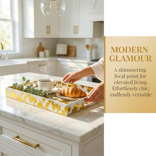 White & Gold Glitter Abstract Serving Tray with Handles