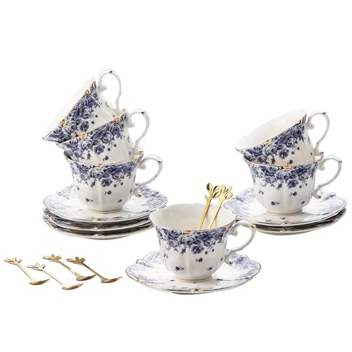 Country Roses Bone China Tea Cup and Saucer Set (6 Count)