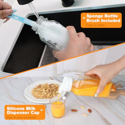 4 Pack 16 OZ Glass Milk Bottles with Lids (4 Count)