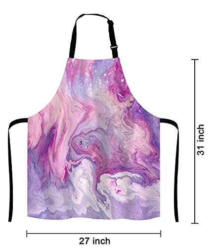 Purple Marble Pattern Bib Apron with Adjustable Neck for Men Women