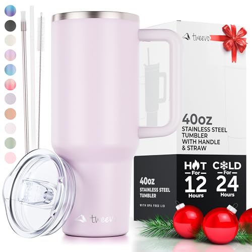 40 oz Tumbler With Handle and Straw Made of Stainless Steel