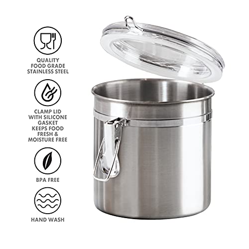 36 Ounce Stainless Steel Canister with Clear Acrylic Lid and Locking Clamp