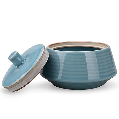 Small Kitchen Ceramic Canister Storage Jar with Lid Blue
