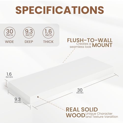 White Floating Shelves for Wall (2 Count)