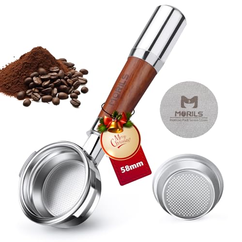 Bottomless Portafilter 58mm with Double Shot Filter Basket & Premium Walnutwood Handle