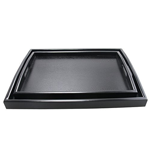 Serving Tray Large Black Wood Rectangle Food Tray Butler Tray Breakfast Tray with Handles