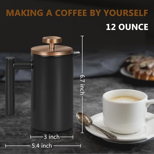 Black Mini French Press Coffee Maker 12oz