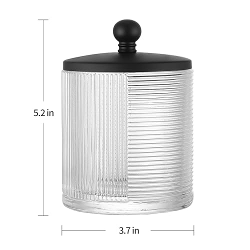 Clear Transparent Apothecary Ribbed Geometric Etched Glass Jar W