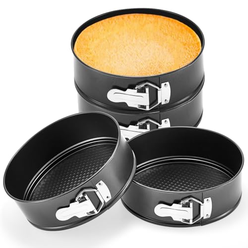 4 Pcs 8 Inch Non Stick Springform Pan with Removable Bottom Carbon Steel Cheesecake Pan Round Springform Cake Mold with Stainless Steel Spring Buckles for Baking Kitchens Restaurant (4 Count)