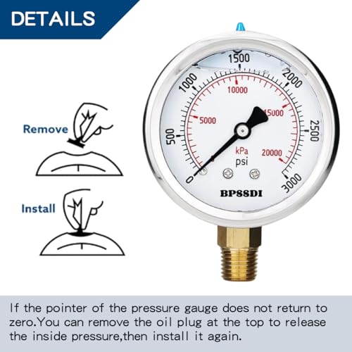 0 3000 Psi Glycerin Liquid Filled Hydraulic High Pressure Gauge