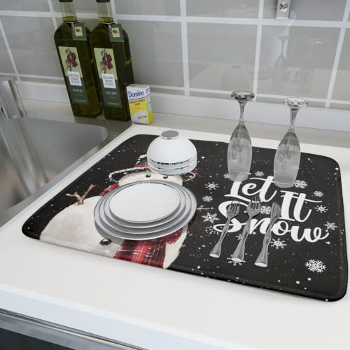 Winter Snowflakes Dish Drying Mat for Kitchen Counter
